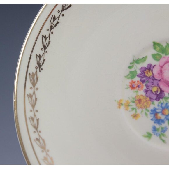 Vintage Paden City Pottery 6" Saucer Floral Laurel Leaves Gold Trim Regina? - Picture 6 of 9